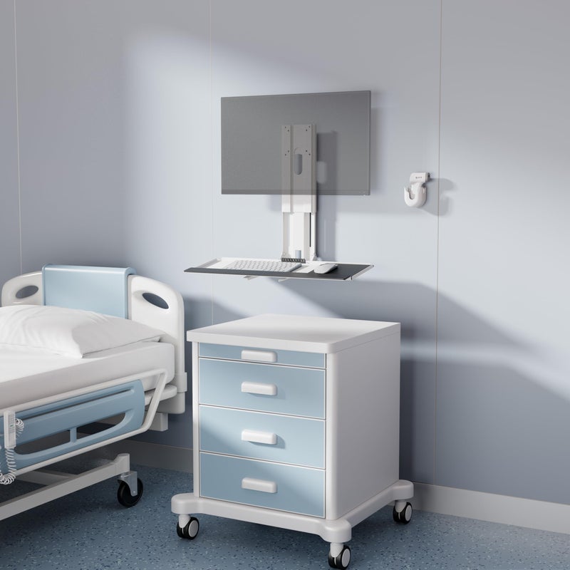 Mount Plus MED01 Medical Monitor and Keyboard Wall Mount For 17" to 32" Display with Height Adjustable Standing Keyboard Tray | Wide Platform with Mouse Pad | Wall Mount Scanner Holder - Image 4