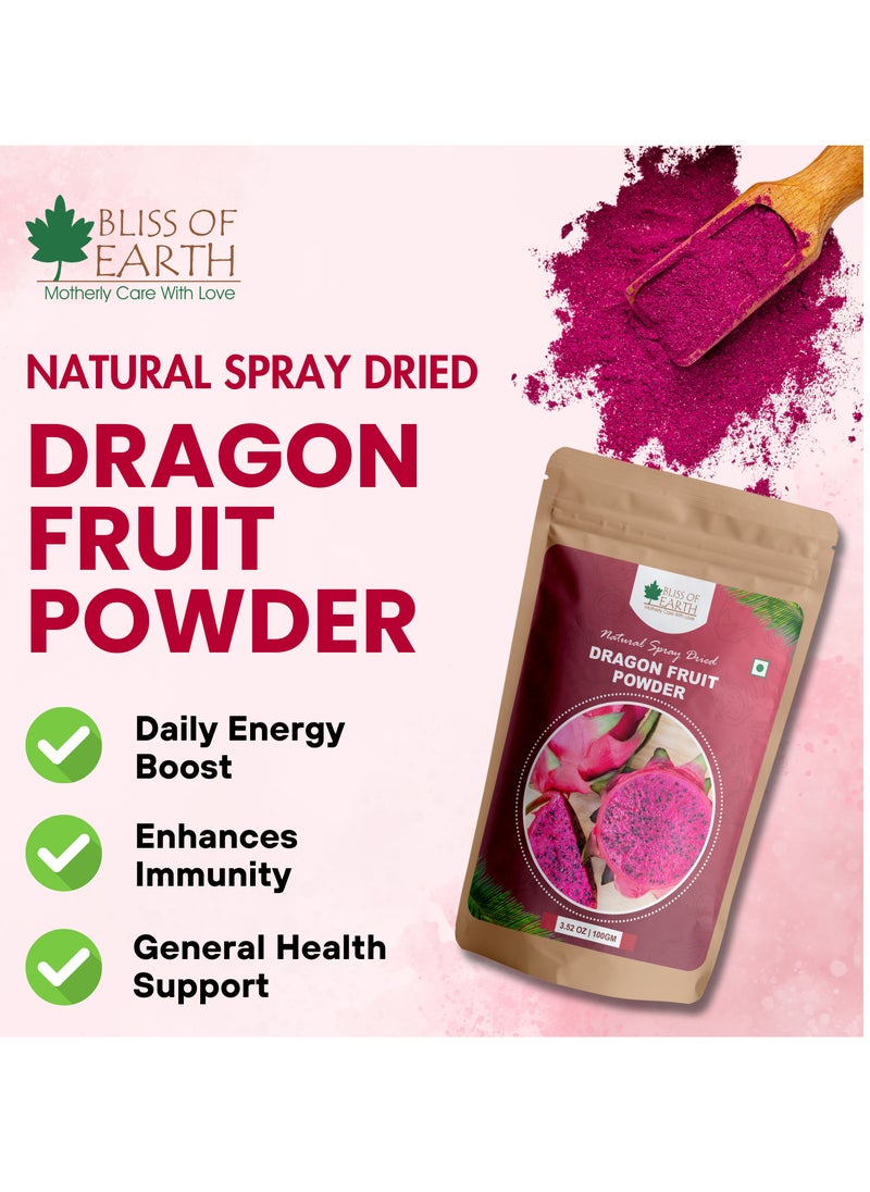 BLISS OF EARTH Dragon Fruit Powder Pink Pitaya Powder For Baking & Drinks Rich in Antioxidants Ideal for Smoothies Baking and Health Drinks 2x100gm  - Image 2