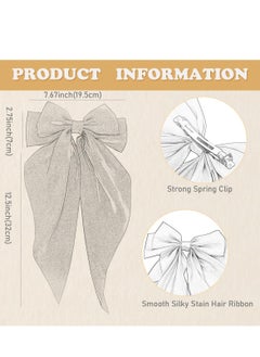 KHAJUL 3-Piece Set Silky Satin Ribbon Long Tail Bow Hair Accessories for Women Girls Gifts French Hair Clips (Beige+Khaki+Black)  - Image 2