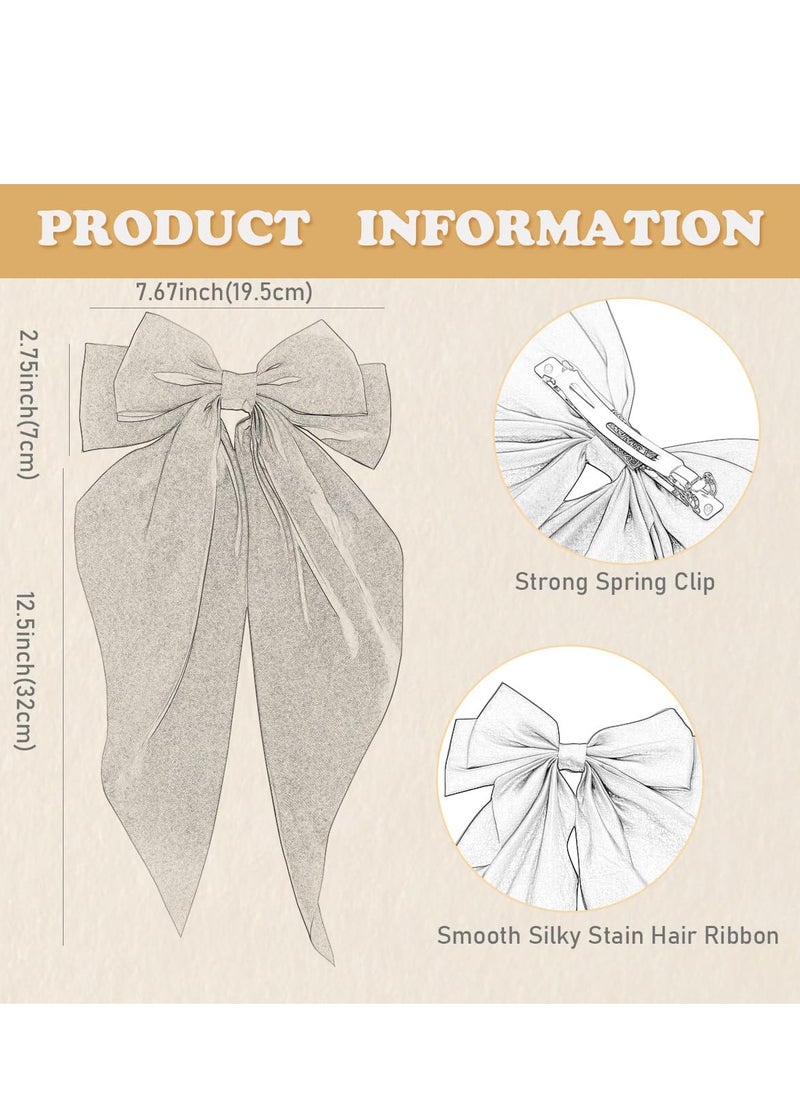 KHAJUL 3-Piece Set Silky Satin Ribbon Long Tail Bow Hair Accessories for Women Girls Gifts French Hair Clips (Beige+Khaki+Black)  - Image 2