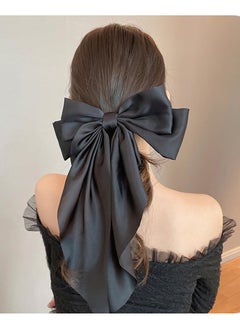 KHAJUL 3-Piece Set Silky Satin Ribbon Long Tail Bow Hair Accessories for Women Girls Gifts French Hair Clips (Beige+Khaki+Black)  - Image 4