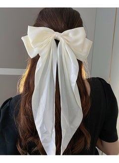 KHAJUL 3-Piece Set Silky Satin Ribbon Long Tail Bow Hair Accessories for Women Girls Gifts French Hair Clips (Beige+Khaki+Black)  - Image 5
