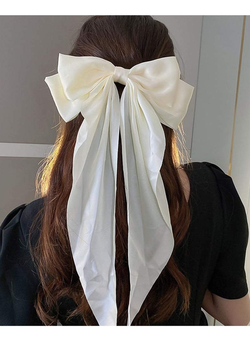 KHAJUL 3-Piece Set Silky Satin Ribbon Long Tail Bow Hair Accessories for Women Girls Gifts French Hair Clips (Beige+Khaki+Black)  - Image 5