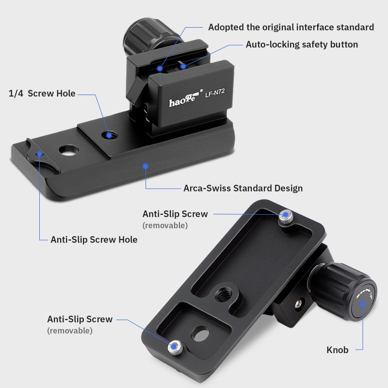 Haoge LF-N72 Lens Collar Replacement Foot Tripod Mount Ring for Nikon AF-S Nikkor 70-200mm f2.8G ED VR I II, 70mm-200mm f2.8E FL ED VR and 500mm f5.6E PF ED VR Lens Built-in Arca Quick Release Plate - Image 3
