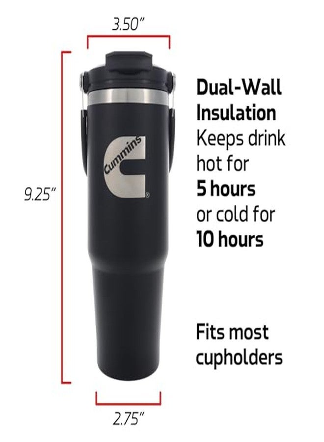 Cummins CMN35401 2 in 1 Tumbler with Flip Lid and Straw 30-Ounce Tumbler with Handle Stainless Steel Travel Mug-Black - Image 4