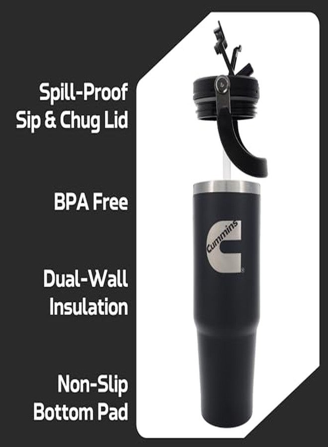Cummins CMN35401 2 in 1 Tumbler with Flip Lid and Straw 30-Ounce Tumbler with Handle Stainless Steel Travel Mug-Black - Image 3