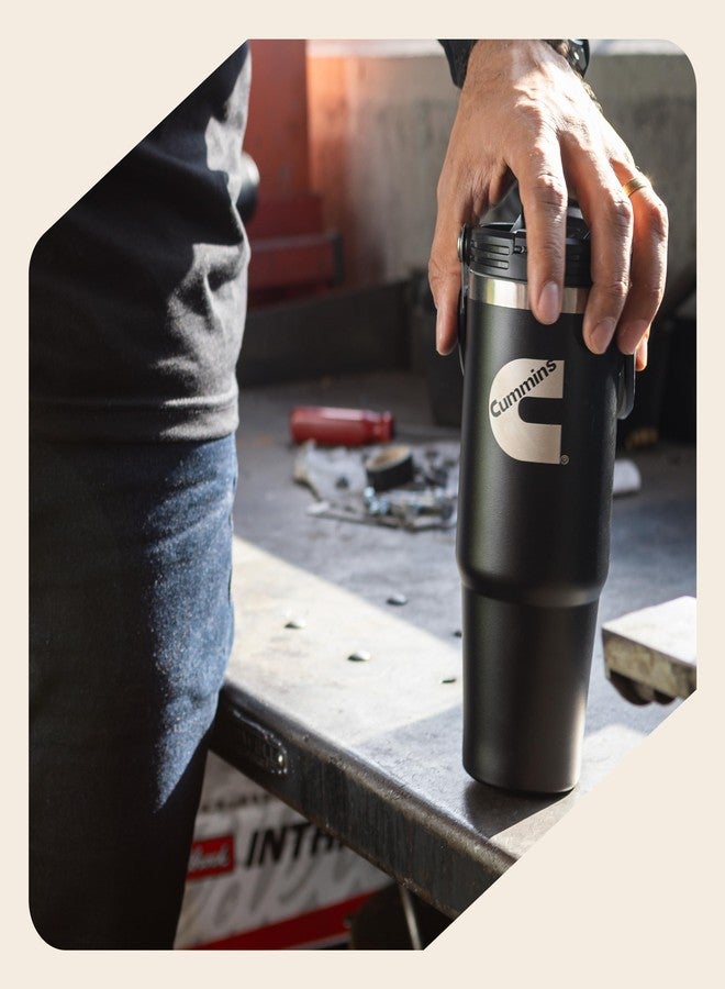 Cummins CMN35401 2 in 1 Tumbler with Flip Lid and Straw 30-Ounce Tumbler with Handle Stainless Steel Travel Mug-Black - Image 2