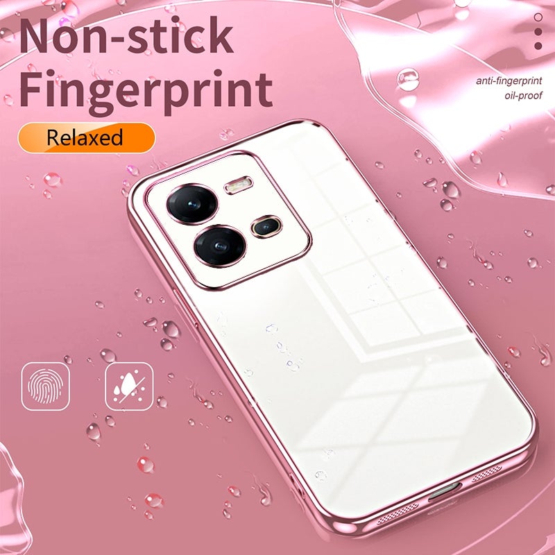 HuHa Case Cover For vivo V25 / V25e Transparent Plating Fine Hole Phone Case(Pink) - Image 4