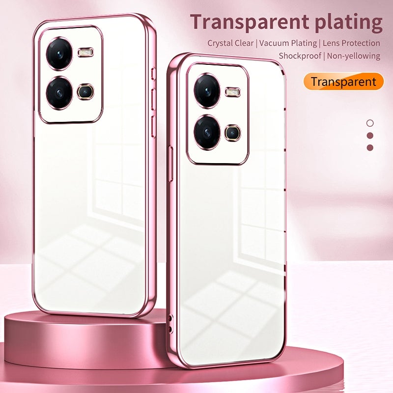 HuHa Case Cover For vivo V25 / V25e Transparent Plating Fine Hole Phone Case(Pink) - Image 2