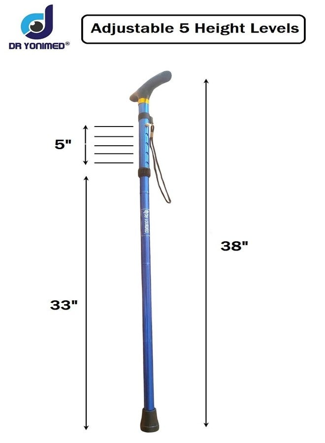 Dr Yonimed Imported Foldable Walking Stick Folding Walking Cane Blue for Old People, Adult Men/Women, Patients & Physically Challenged Single Leg Height Adjustable Aluminium Make - Image 3