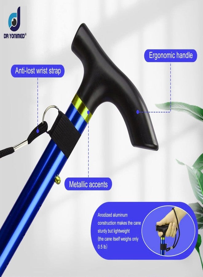 Dr Yonimed Imported Foldable Walking Stick Folding Walking Cane Blue for Old People, Adult Men/Women, Patients & Physically Challenged Single Leg Height Adjustable Aluminium Make - Image 5
