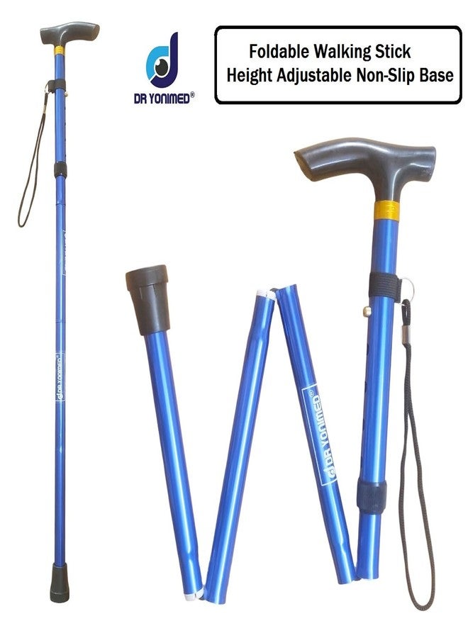 Dr Yonimed Imported Foldable Walking Stick Folding Walking Cane Blue for Old People, Adult Men/Women, Patients & Physically Challenged Single Leg Height Adjustable Aluminium Make - Image 2