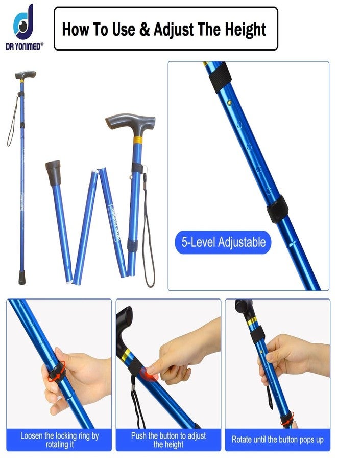 Dr Yonimed Imported Foldable Walking Stick Folding Walking Cane Blue for Old People, Adult Men/Women, Patients & Physically Challenged Single Leg Height Adjustable Aluminium Make - Image 4