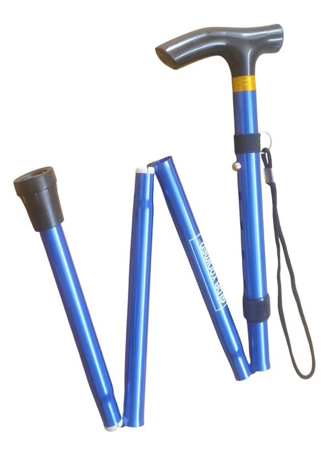Dr Yonimed Imported Foldable Walking Stick Folding Walking Cane Blue for Old People, Adult Men/Women, Patients & Physically Challenged Single Leg Height Adjustable Aluminium Make - Image 1