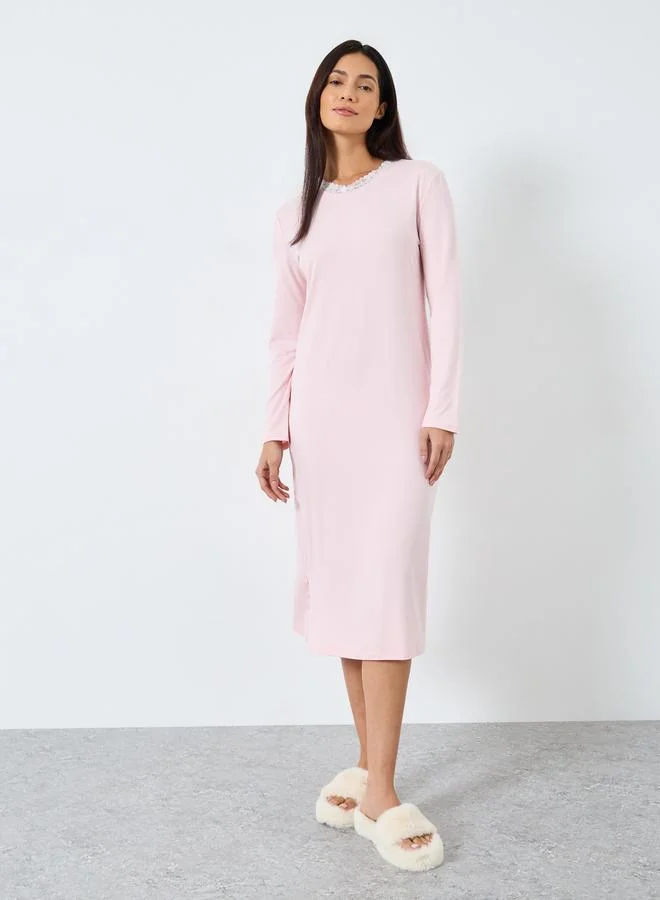 Take Two Take Two Collar Lace Split Bottom Hem Nightdress