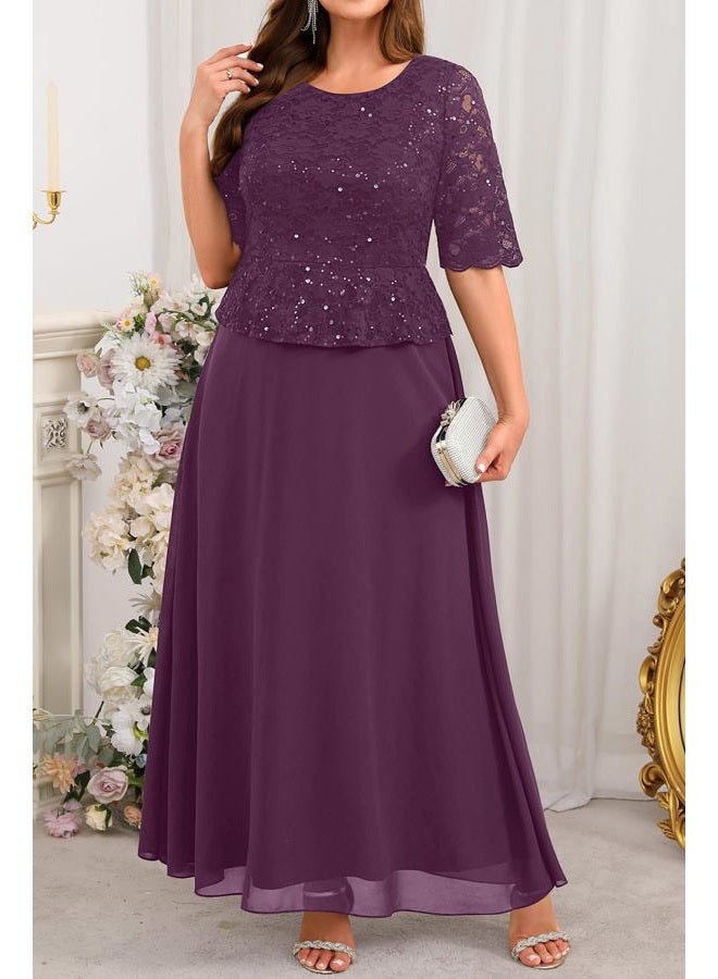 Talisea Plus Size Formal Dresses - Mother of The Bride Evening Gowns Wedding Guest Sequin Lace Bodice Long Dress Women, Dark Purple, 24 Plus - Image 2