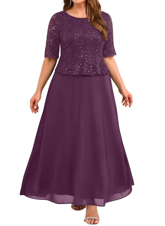 Talisea Plus Size Formal Dresses - Mother of The Bride Evening Gowns Wedding Guest Sequin Lace Bodice Long Dress Women, Dark Purple, 24 Plus - Image 1