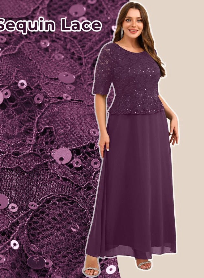 Talisea Plus Size Formal Dresses - Mother of The Bride Evening Gowns Wedding Guest Sequin Lace Bodice Long Dress Women, Dark Purple, 24 Plus - Image 4
