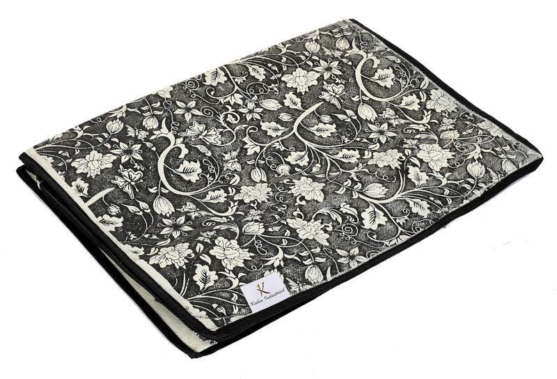 Kuber Industries Metalic Flower Print Non Woven 4 Pieces Underbed Storage BagCloth OrganiserBlanket Cover with Transparent Window BlackKUBMART16603 - Image 5
