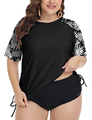 FOREYOND Plus Size Swim Tops Women Short Sleeve Rash Guard Shirts UPF 50+ Sun Protection Swimwear Swim Suits - Image 1