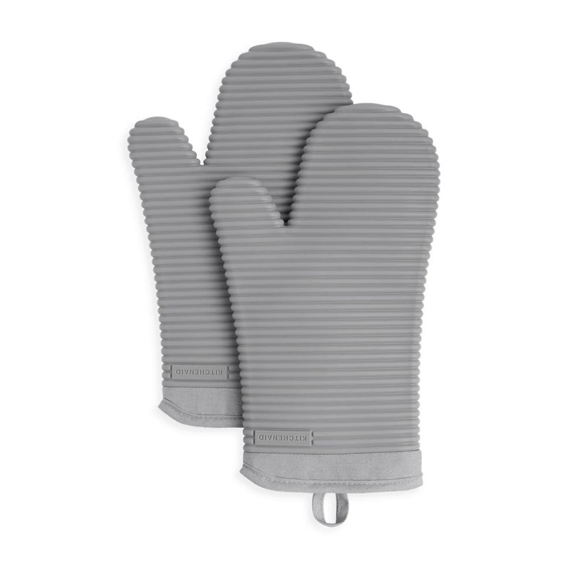 KitchenAid KitchenAid Ribbed Soft Silicone Oven Mitt Set, 7"x13", Grey 2 Count  - Image 1