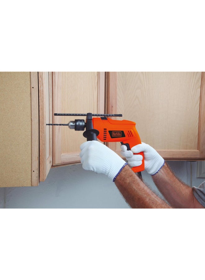 BLACK+DECKER 650W 13mm Hammer Drill With Variable Speed & Reverse Switch, Hd650-B5 Orange/Black - Image 4