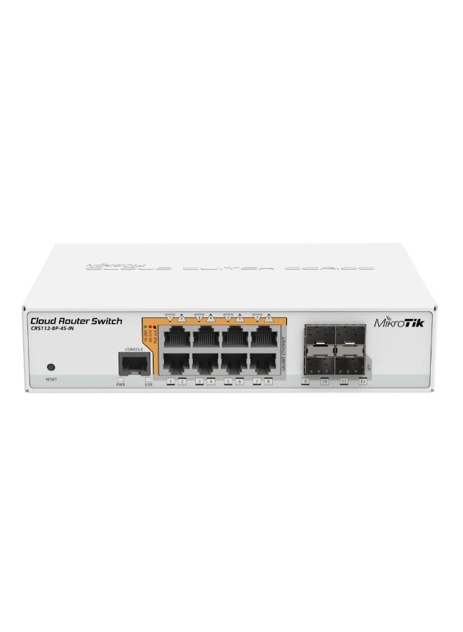 Mikro Tik MikroTik CRS112-8P-4S-IN Cloud Router Switch | 8x Gigabit PoE Ports + 4x SFP | Managed Layer 3 Switch | RouterOS L5 (with PoE out) - Image 1