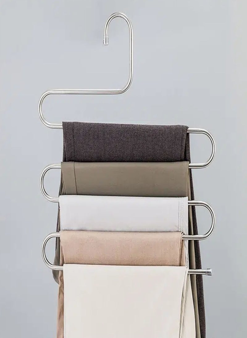 S Type Clothes Pants Hangers Stainless Steel Space Saving Hangers 5 Layers Closet Storage Organizer for Jeans Trousers Tie Belt Scarf - Image 5