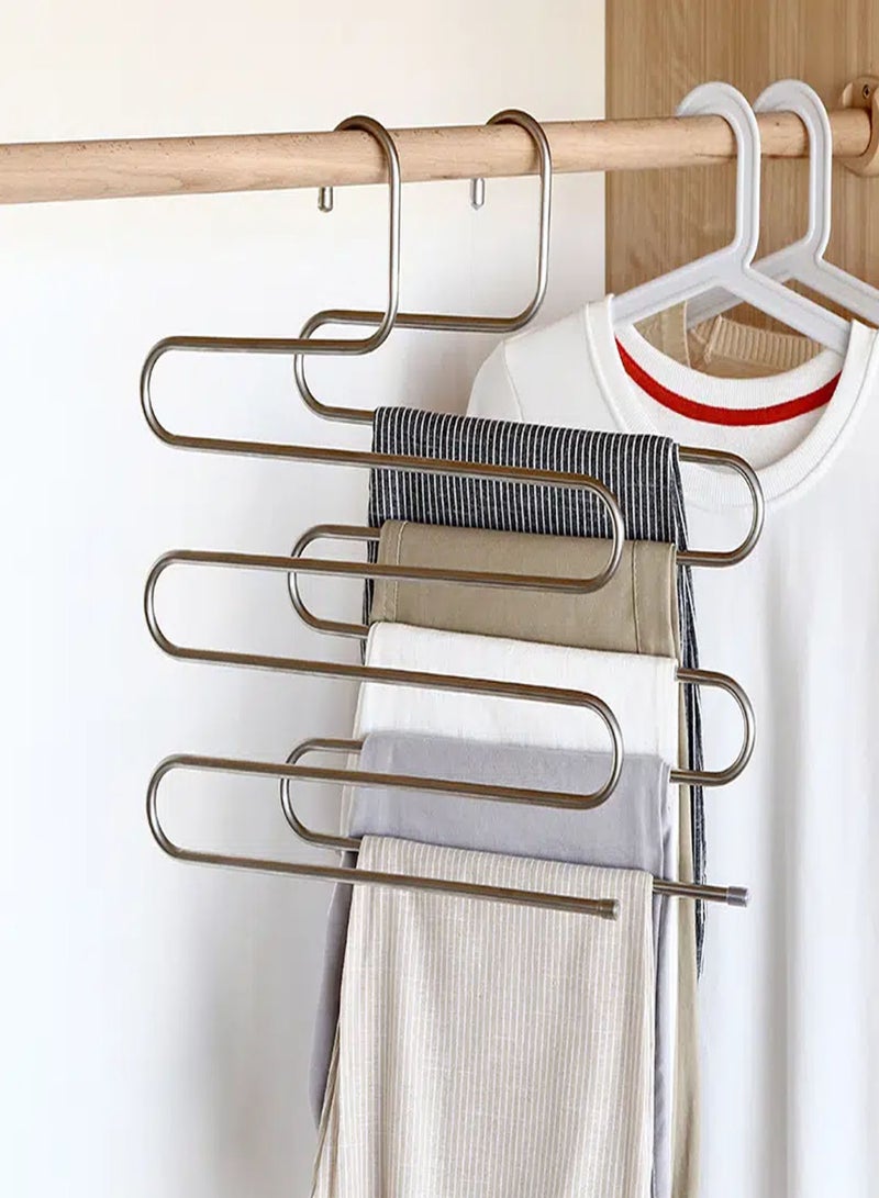 S Type Clothes Pants Hangers Stainless Steel Space Saving Hangers 5 Layers Closet Storage Organizer for Jeans Trousers Tie Belt Scarf - Image 1