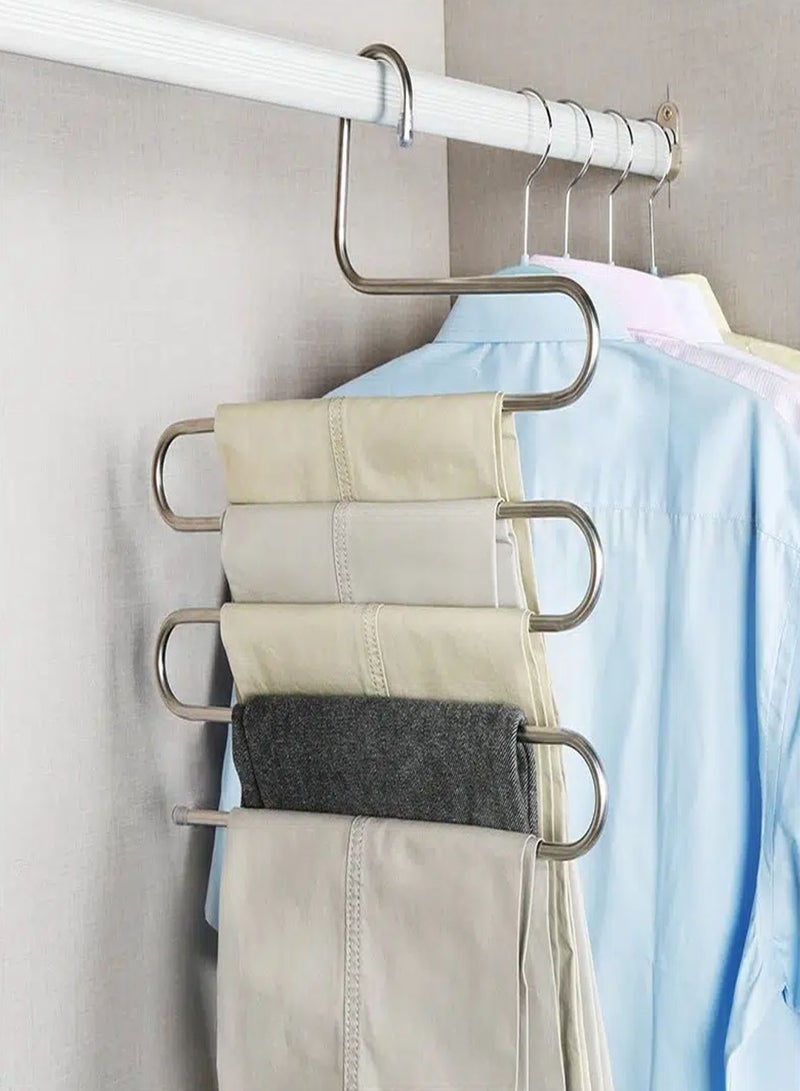 S Type Clothes Pants Hangers Stainless Steel Space Saving Hangers 5 Layers Closet Storage Organizer for Jeans Trousers Tie Belt Scarf - Image 2