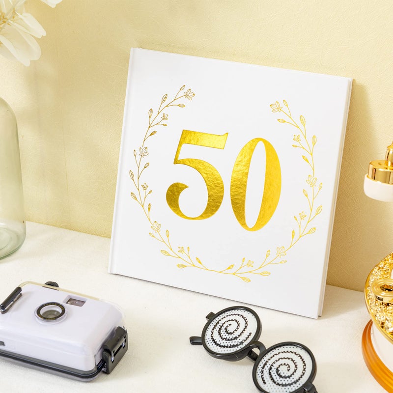 Calculs 1974 Birthday Party Guest Book for Parents Memories Keepsake 50th Anniversary Polaroid Picture Book 8.5â€ Square Gold Photo Album Blank White Pages for Instant Film - Image 5
