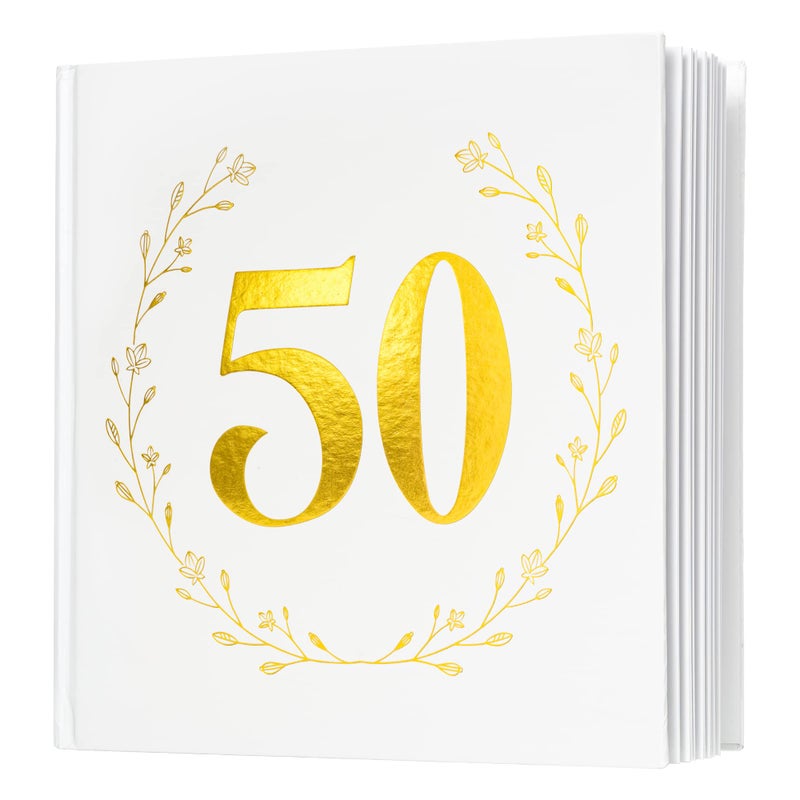 Calculs 1974 Birthday Party Guest Book for Parents Memories Keepsake 50th Anniversary Polaroid Picture Book 8.5â€ Square Gold Photo Album Blank White Pages for Instant Film - Image 1