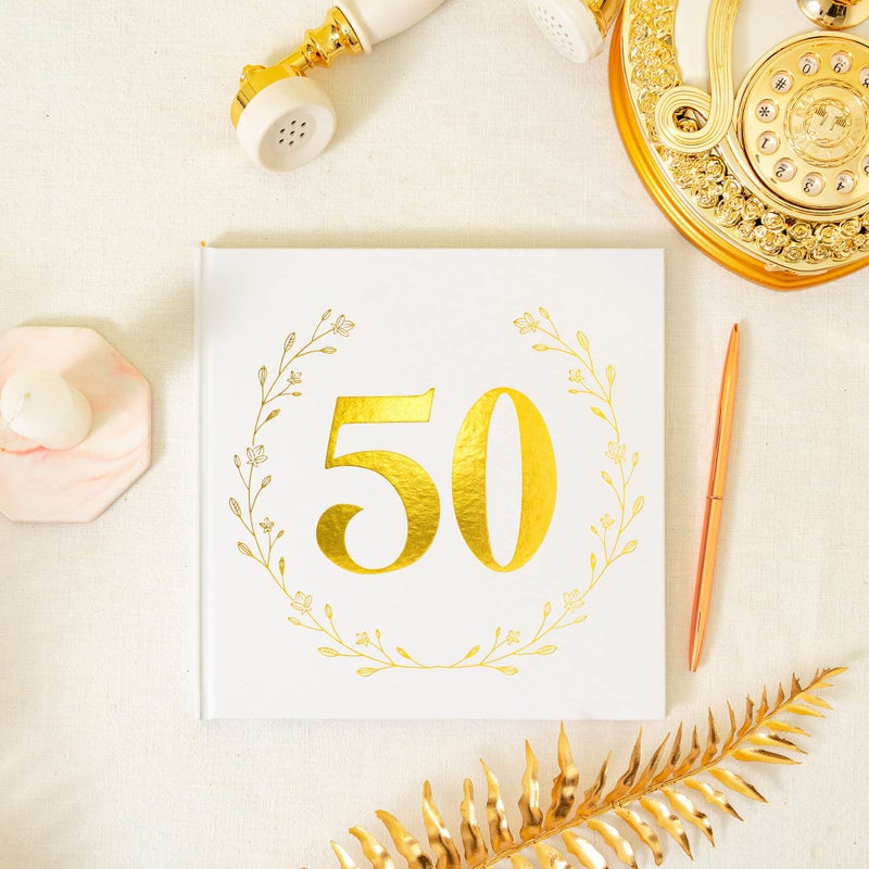 Calculs 1974 Birthday Party Guest Book for Parents Memories Keepsake 50th Anniversary Polaroid Picture Book 8.5â€ Square Gold Photo Album Blank White Pages for Instant Film - Image 3