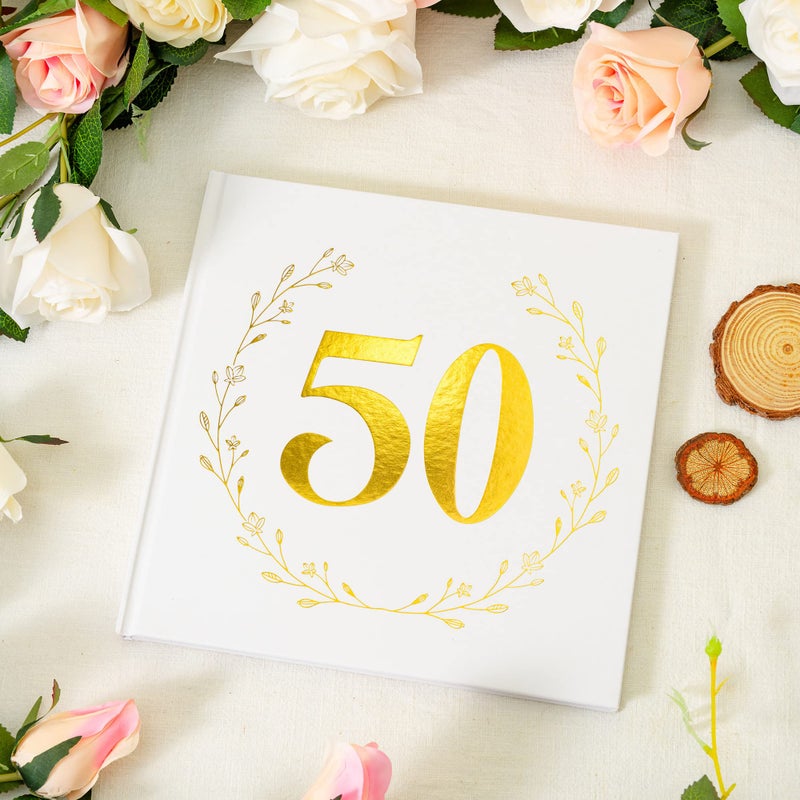 Calculs 1974 Birthday Party Guest Book for Parents Memories Keepsake 50th Anniversary Polaroid Picture Book 8.5â€ Square Gold Photo Album Blank White Pages for Instant Film - Image 2