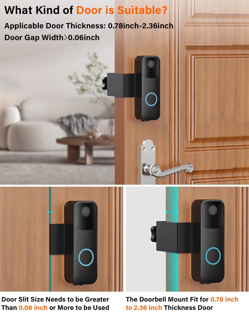 KTCEFE Anti-Theft Blink Video Doorbell Door Mount, No Drilling High Quality Stainless & Aluminum Video Camera Doorbell Mount for Apartment Renters Home Office Room - Doorbell Not Included (Black) - Image 2