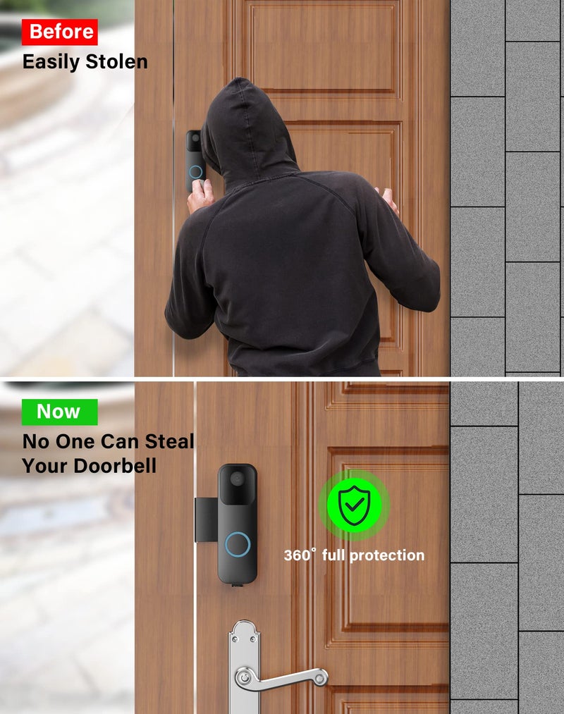 KTCEFE Anti-Theft Blink Video Doorbell Door Mount, No Drilling High Quality Stainless & Aluminum Video Camera Doorbell Mount for Apartment Renters Home Office Room - Doorbell Not Included (Black) - Image 3