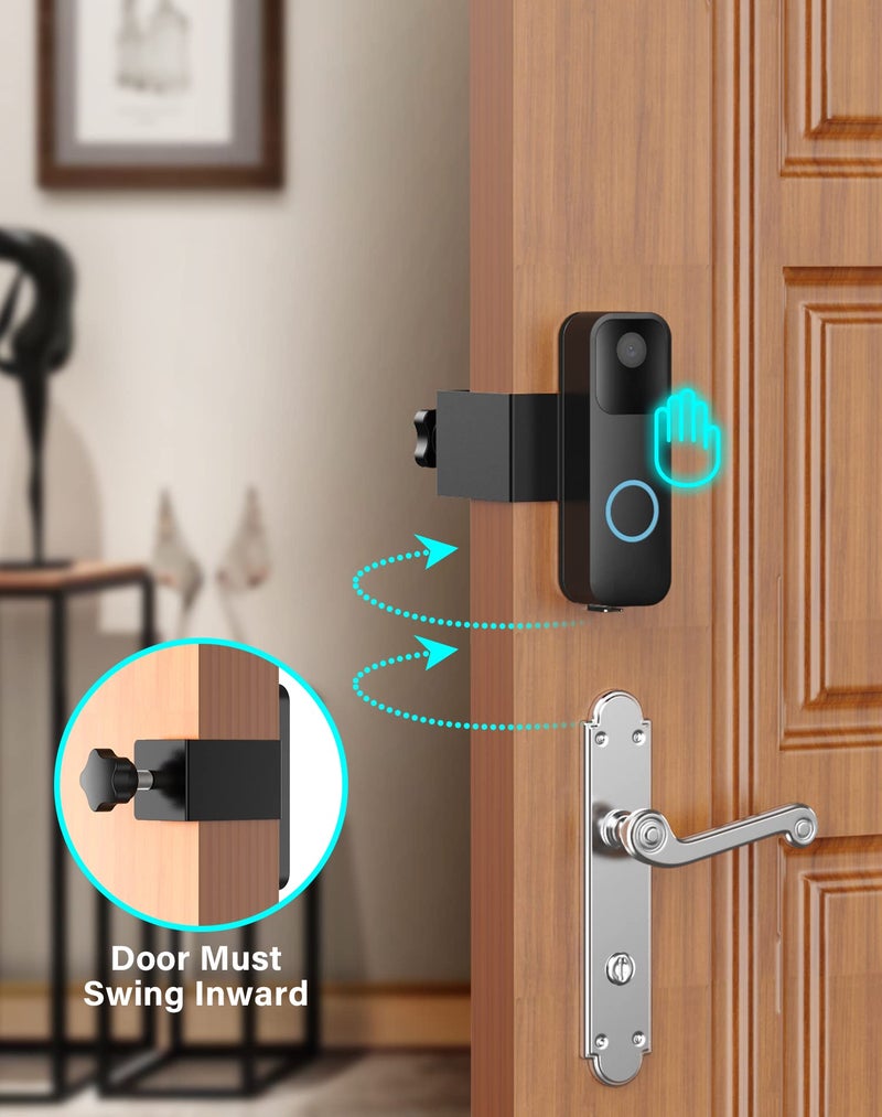 KTCEFE Anti-Theft Blink Video Doorbell Door Mount, No Drilling High Quality Stainless & Aluminum Video Camera Doorbell Mount for Apartment Renters Home Office Room - Doorbell Not Included (Black) - Image 5