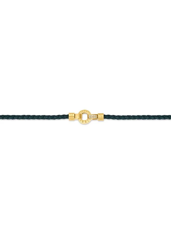 CERRUTI 1881 Sabrina Gold Plated Stainless Steel Dark Green Braided Leaher Bracelet for Women 170mm