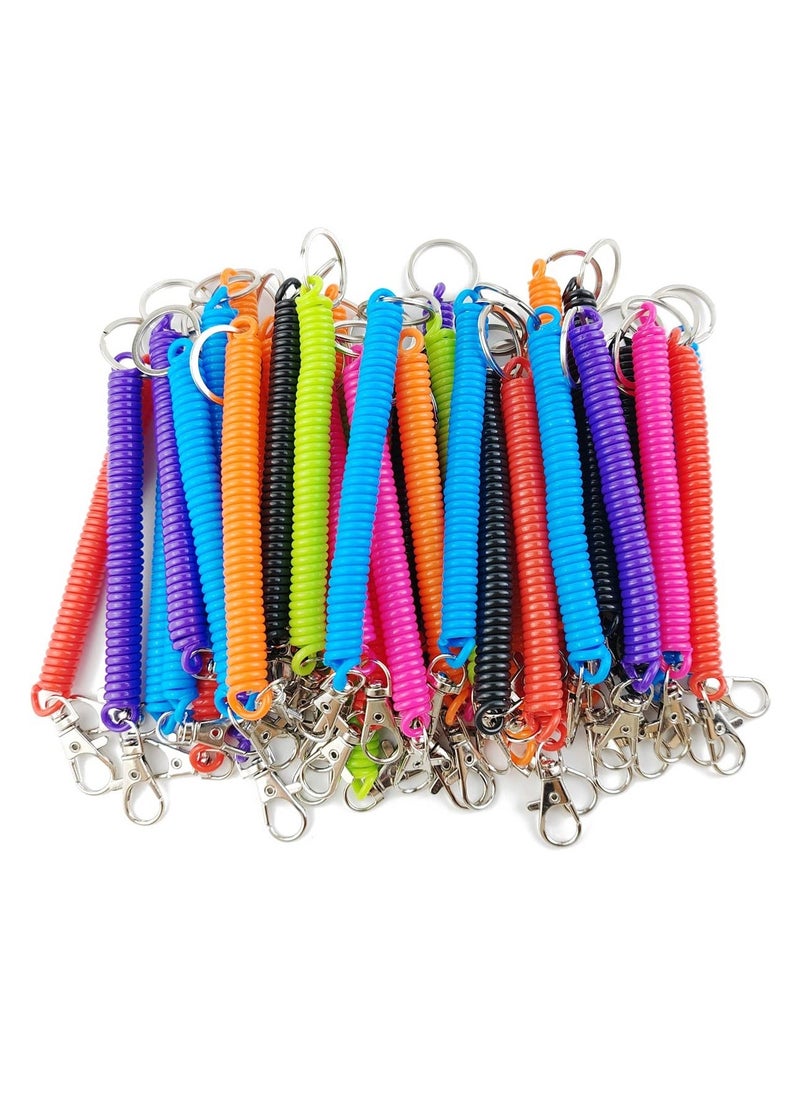 Excefore - Retractable Coil Spring Keychains, 14 Pcs Spiral Elastic Cord Coil Keychain Strap Theftproof Anti-lost Stretch Cord Safety Key Ring with Metal Lobster Clasp for Keys Wallets Cellphone (7 Colors) - Image 1