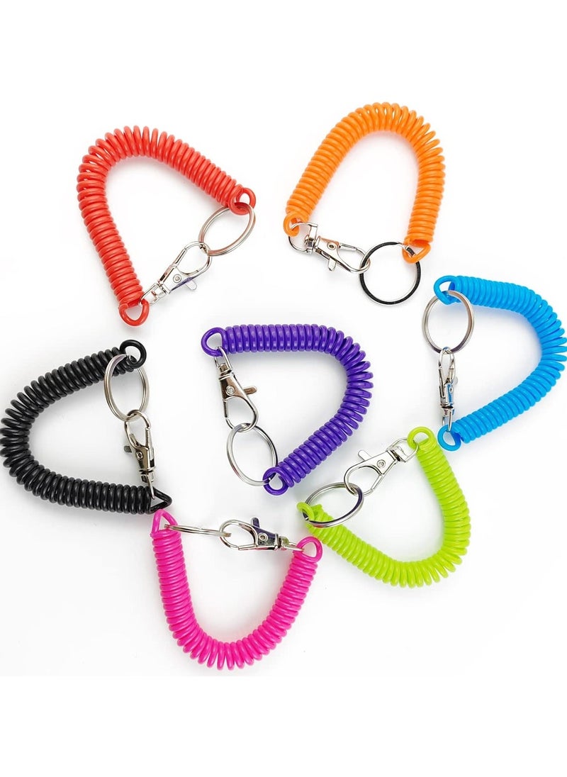 Excefore - Retractable Coil Spring Keychains, 14 Pcs Spiral Elastic Cord Coil Keychain Strap Theftproof Anti-lost Stretch Cord Safety Key Ring with Metal Lobster Clasp for Keys Wallets Cellphone (7 Colors) - Image 1