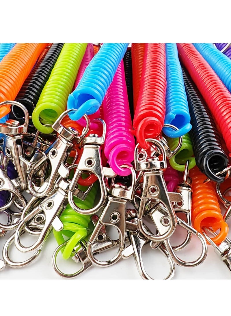 Excefore - Retractable Coil Spring Keychains, 14 Pcs Spiral Elastic Cord Coil Keychain Strap Theftproof Anti-lost Stretch Cord Safety Key Ring with Metal Lobster Clasp for Keys Wallets Cellphone (7 Colors) - Image 1