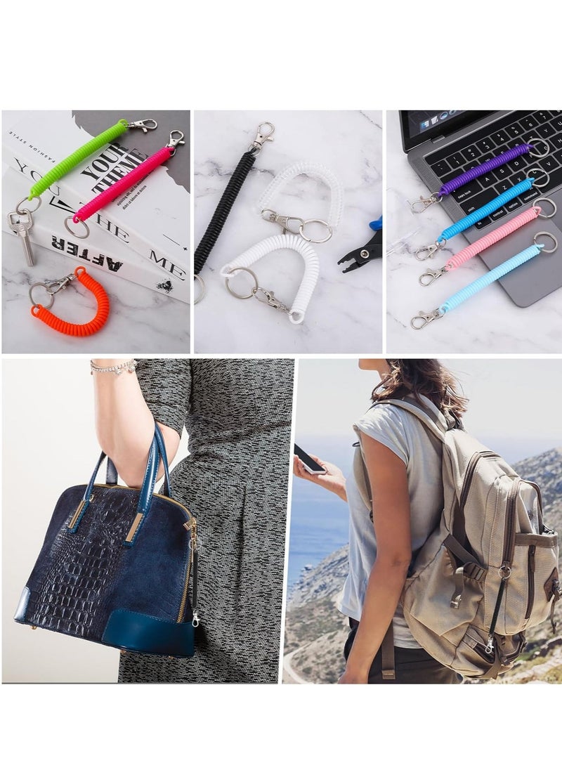 Excefore - Retractable Coil Spring Keychains, 14 Pcs Spiral Elastic Cord Coil Keychain Strap Theftproof Anti-lost Stretch Cord Safety Key Ring with Metal Lobster Clasp for Keys Wallets Cellphone (7 Colors) - Image 1