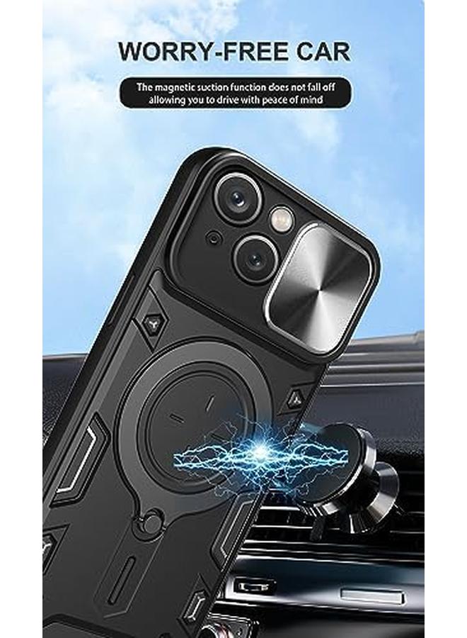 erorex For Iphone 15 Case With Mag Safe Invisible Rotate Ring Stand Case With Slide Camera Cover Military Drop Protection Magnetic Shockproof Phone Case For Iphone 15 Blue  - Image 4