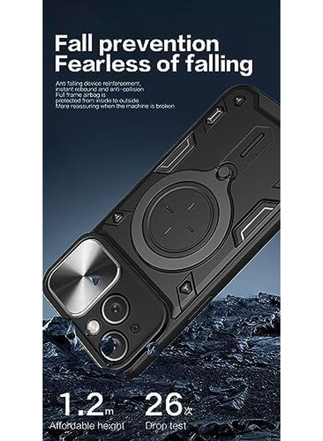 erorex For Iphone 15 Case With Mag Safe Invisible Rotate Ring Stand Case With Slide Camera Cover Military Drop Protection Magnetic Shockproof Phone Case For Iphone 15 Blue  - Image 3