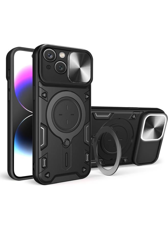 erorex For Iphone 15 Case With Mag Safe Invisible Rotate Ring Stand Case With Slide Camera Cover Military Drop Protection Magnetic Shockproof Phone Case For Iphone 15 Blue  - Image 1