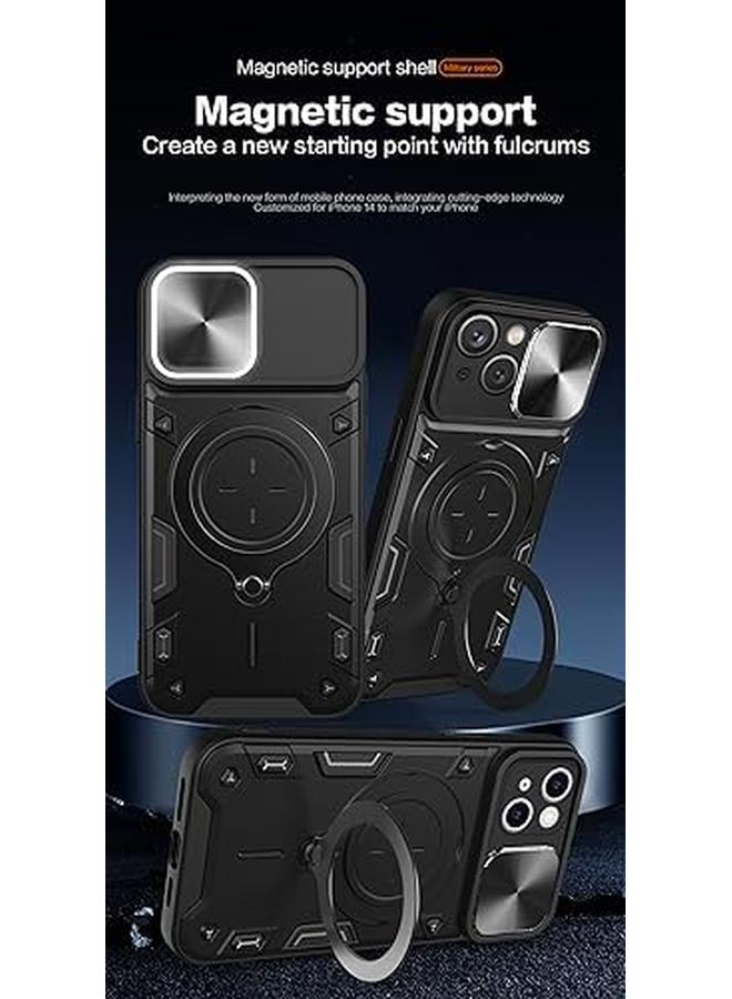 erorex For Iphone 15 Case With Mag Safe Invisible Rotate Ring Stand Case With Slide Camera Cover Military Drop Protection Magnetic Shockproof Phone Case For Iphone 15 Blue  - Image 2