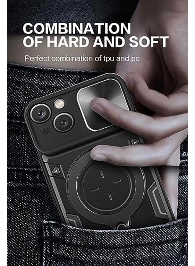 erorex For Iphone 15 Case With Mag Safe Invisible Rotate Ring Stand Case With Slide Camera Cover Military Drop Protection Magnetic Shockproof Phone Case For Iphone 15 Blue  - Image 5