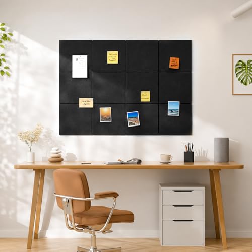 Sanakma Large Cork Boards for Walls 48 x 3612 Pack Bulletin Boards Alternative Cork Board for OfficeBlack Felt Wall Tiles Contains Removable Security Stickers and PushPins - Image 3