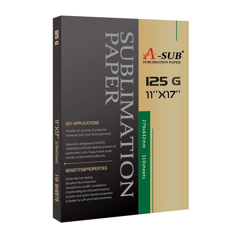 A-SUB Sublimation Paper 11x17 Inch 110 Sheets Compatible with Sublimation Printer and Ink 125g - Image 1