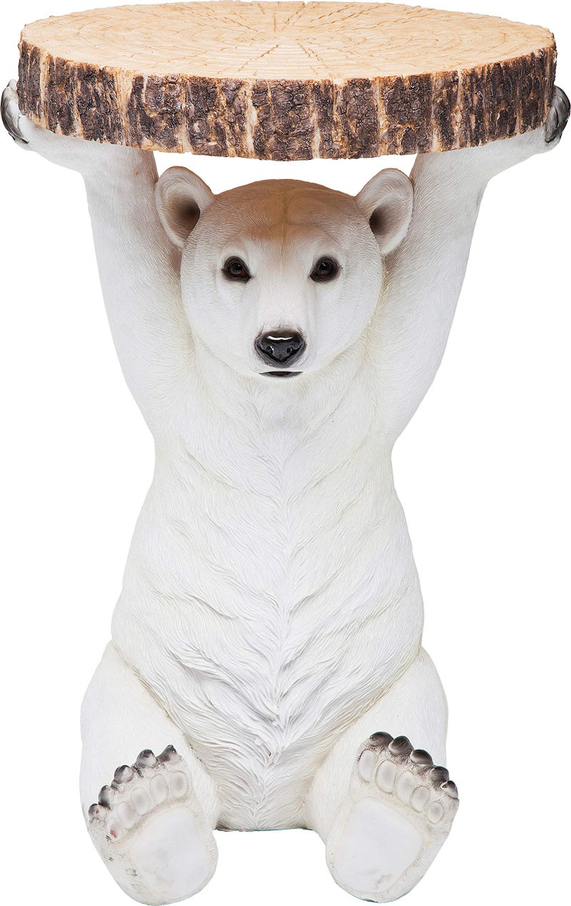 KARE Design Side Table Animal Polar Bear Brown White Animal Motif Gift Idea Sofa Side Table Round Bedside Table Room Decor Home Decor for Living Room Office Hallway 52x35x33cm